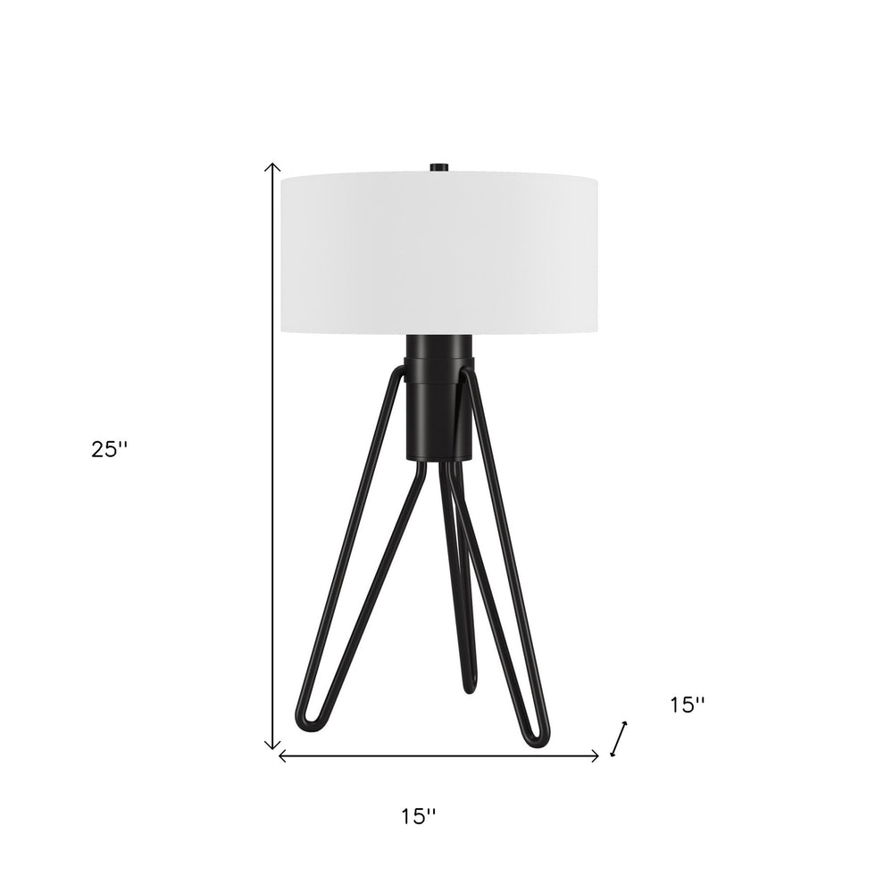 Black Metal Two Light Tripod Table Lamp With White Drum Shade By Homeroots | Table Lamps | Modishstore - 5