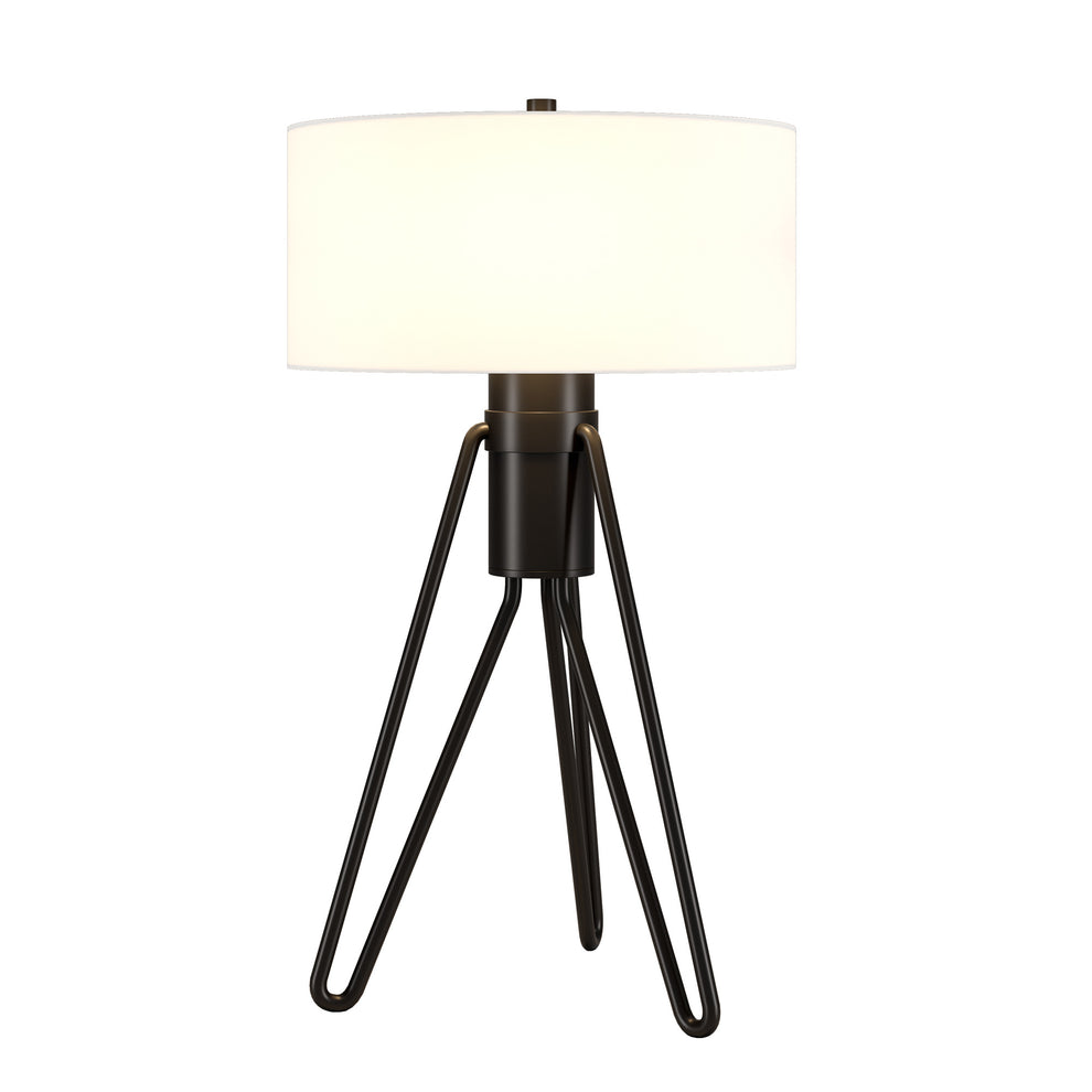 Black Metal Two Light Tripod Table Lamp With White Drum Shade By Homeroots | Table Lamps | Modishstore - 7