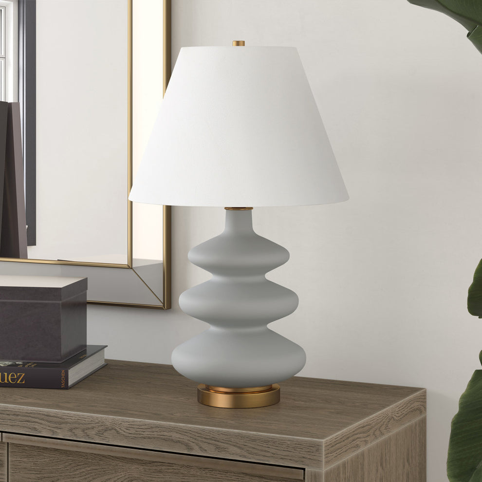 Gray and Gold Glass Gourd Table Lamp With White Empire Shade By Homeroots | Table Lamps | Modishstore - 2