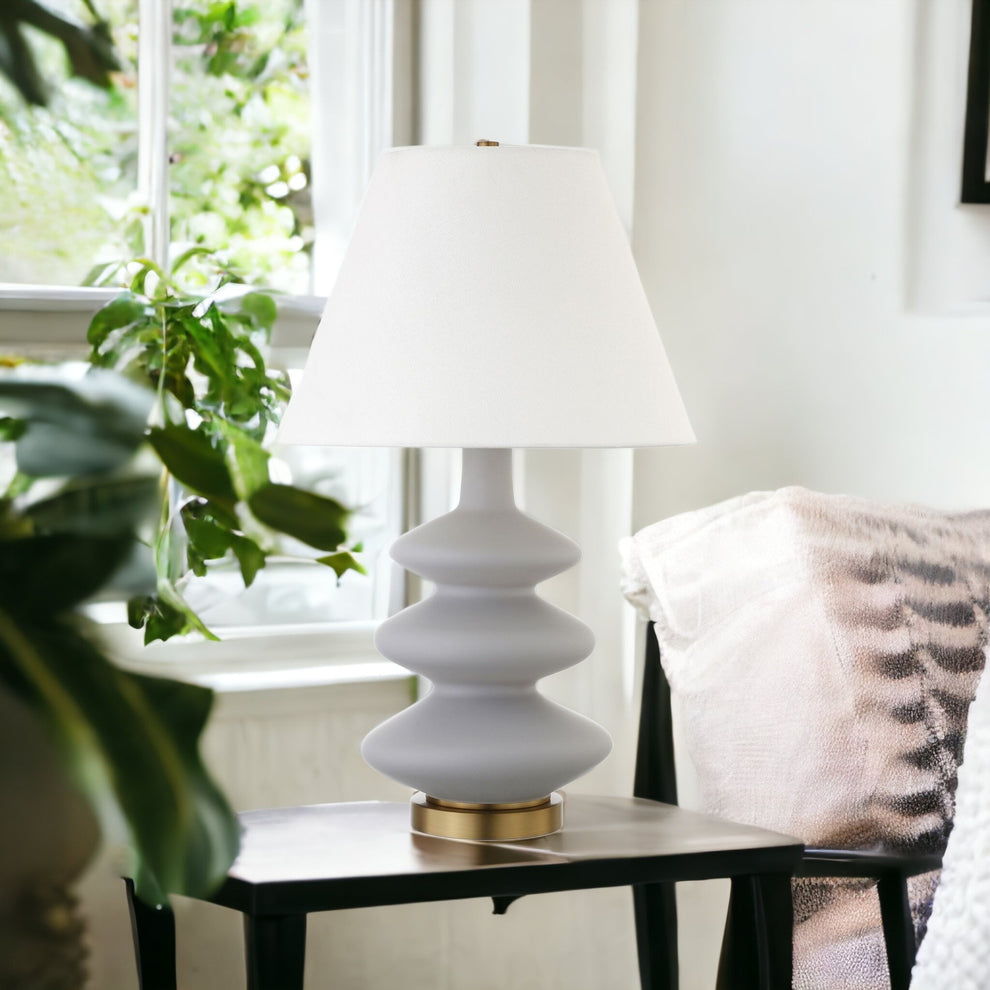 Gray and Gold Glass Gourd Table Lamp With White Empire Shade By Homeroots | Table Lamps | Modishstore - 8