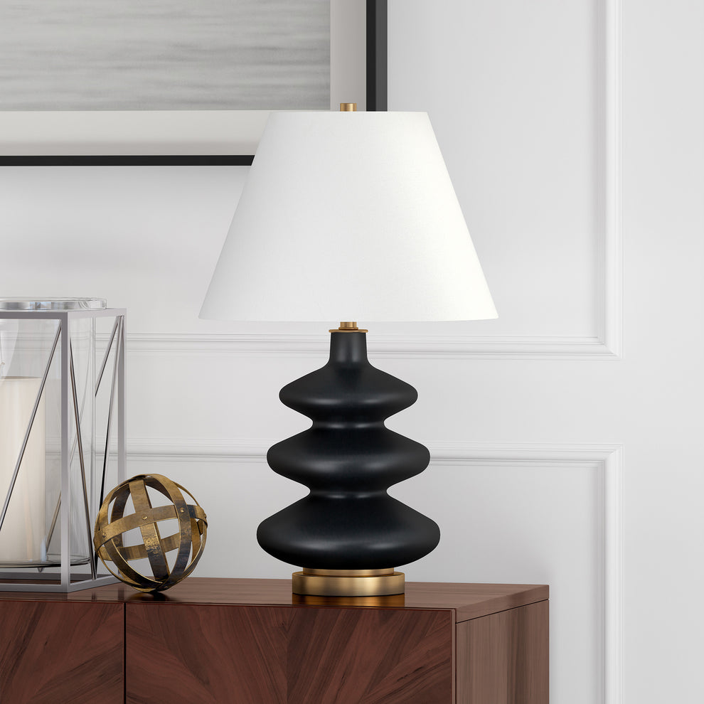 Black and Gold Glass Gourd Table Lamp With White Empire Shade By Homeroots | Table Lamps | Modishstore - 3