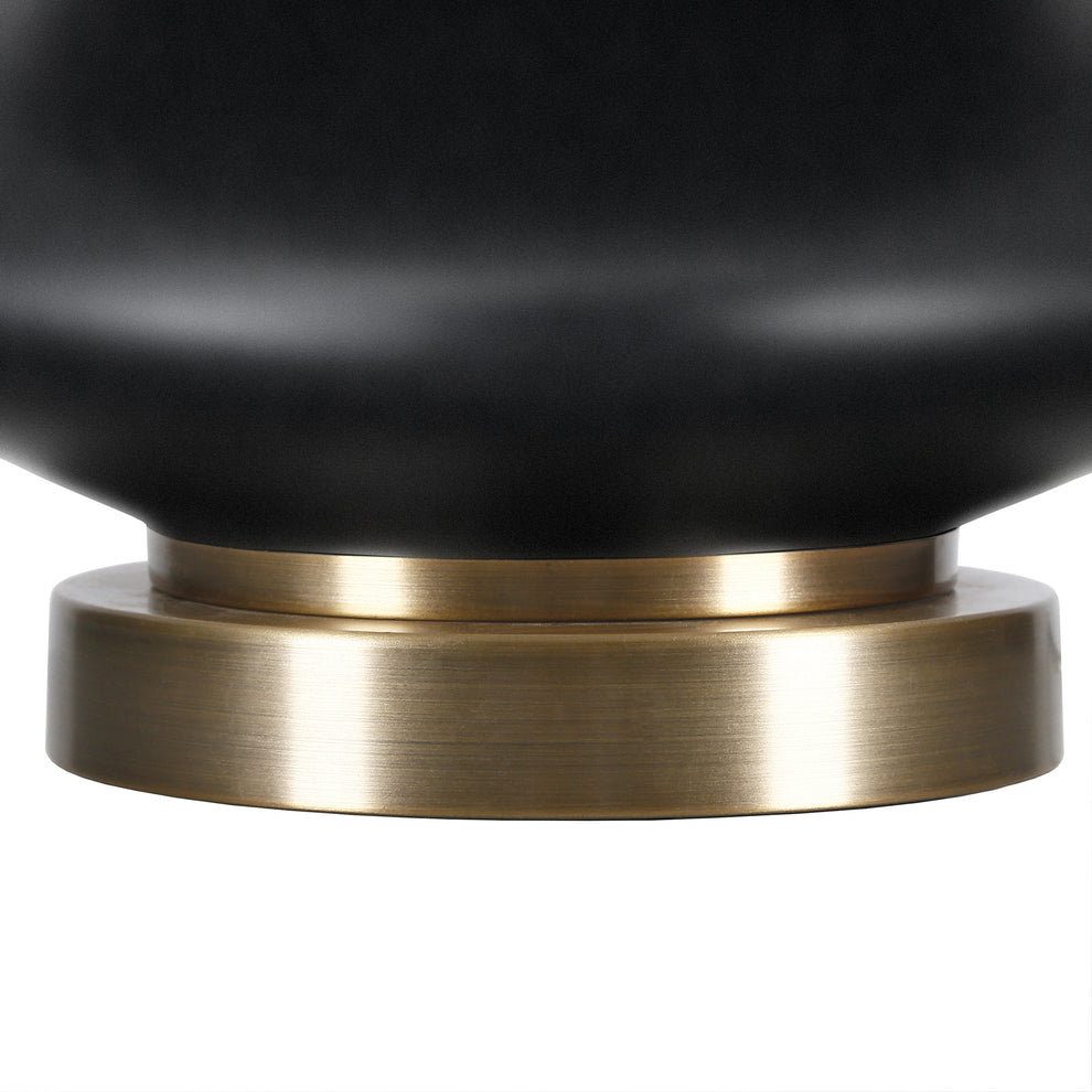 Black and Gold Glass Gourd Table Lamp With White Empire Shade By Homeroots | Table Lamps | Modishstore - 2