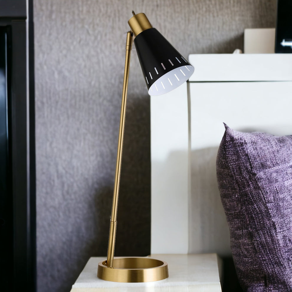 Brass Metal Desk Table Lamp With Black Cone Shade By Homeroots | Table Lamps | Modishstore - 8