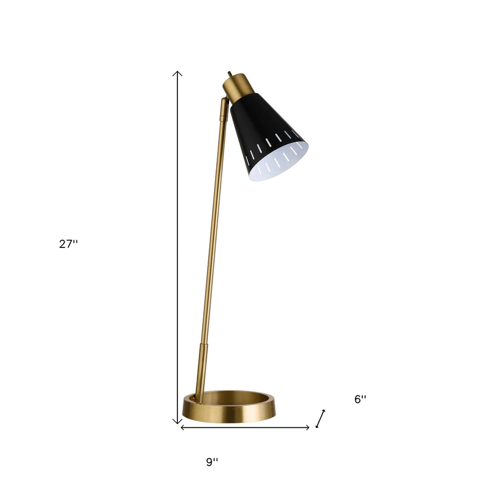 Brass Metal Desk Table Lamp With Black Cone Shade By Homeroots | Table Lamps | Modishstore - 4