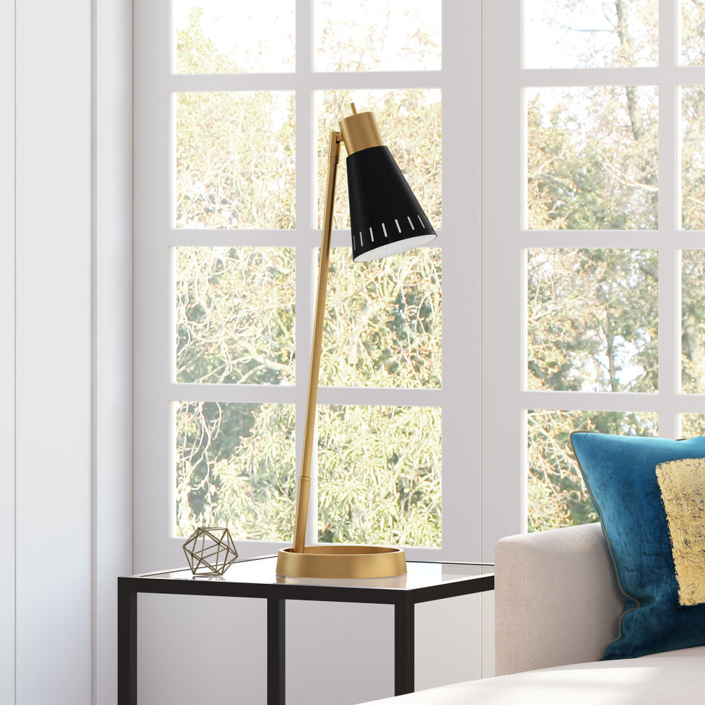 Brass Metal Desk Table Lamp With Black Cone Shade By Homeroots | Table Lamps | Modishstore - 2