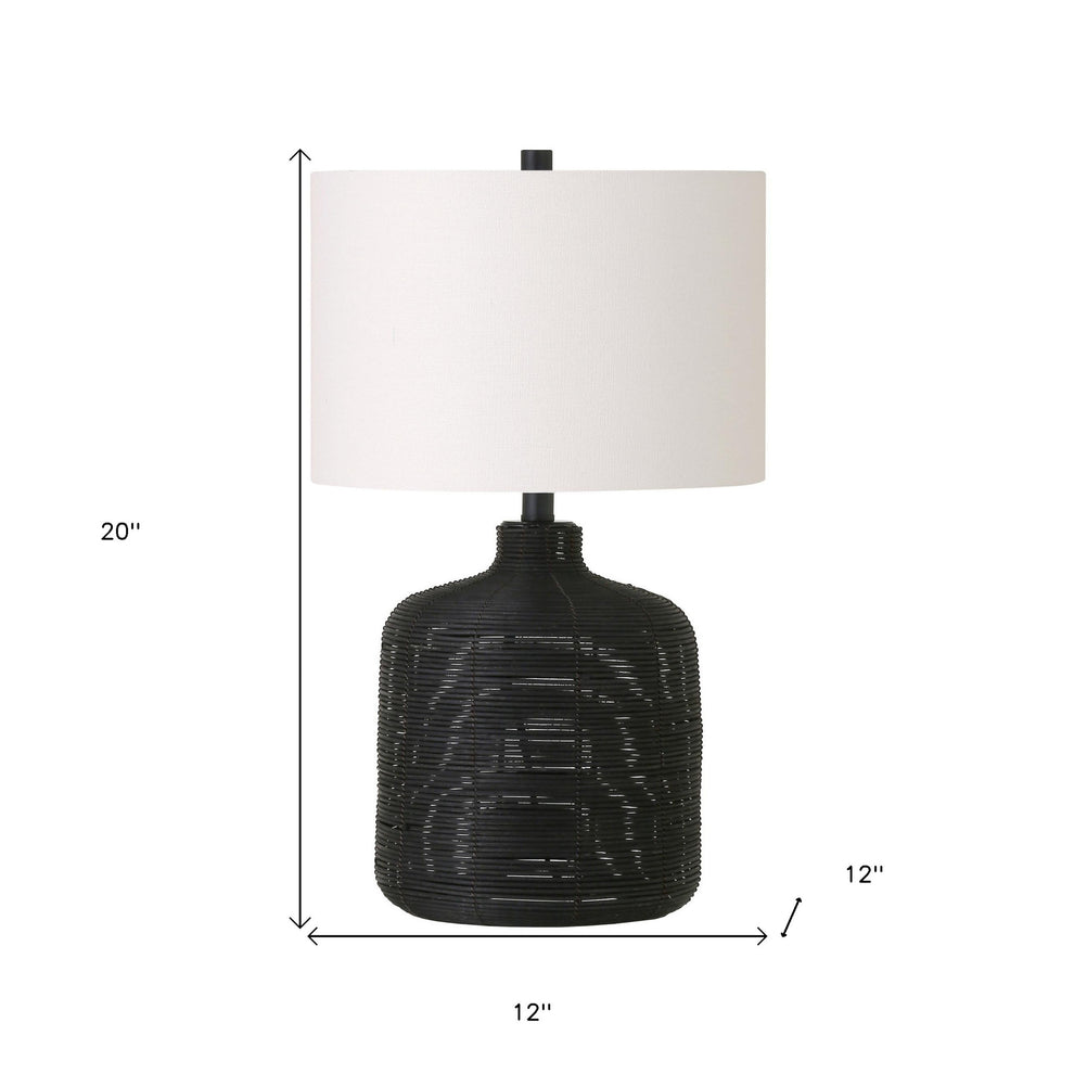 Black Rattan Table Lamp With White Drum Shade By Homeroots | Table Lamps | Modishstore - 4