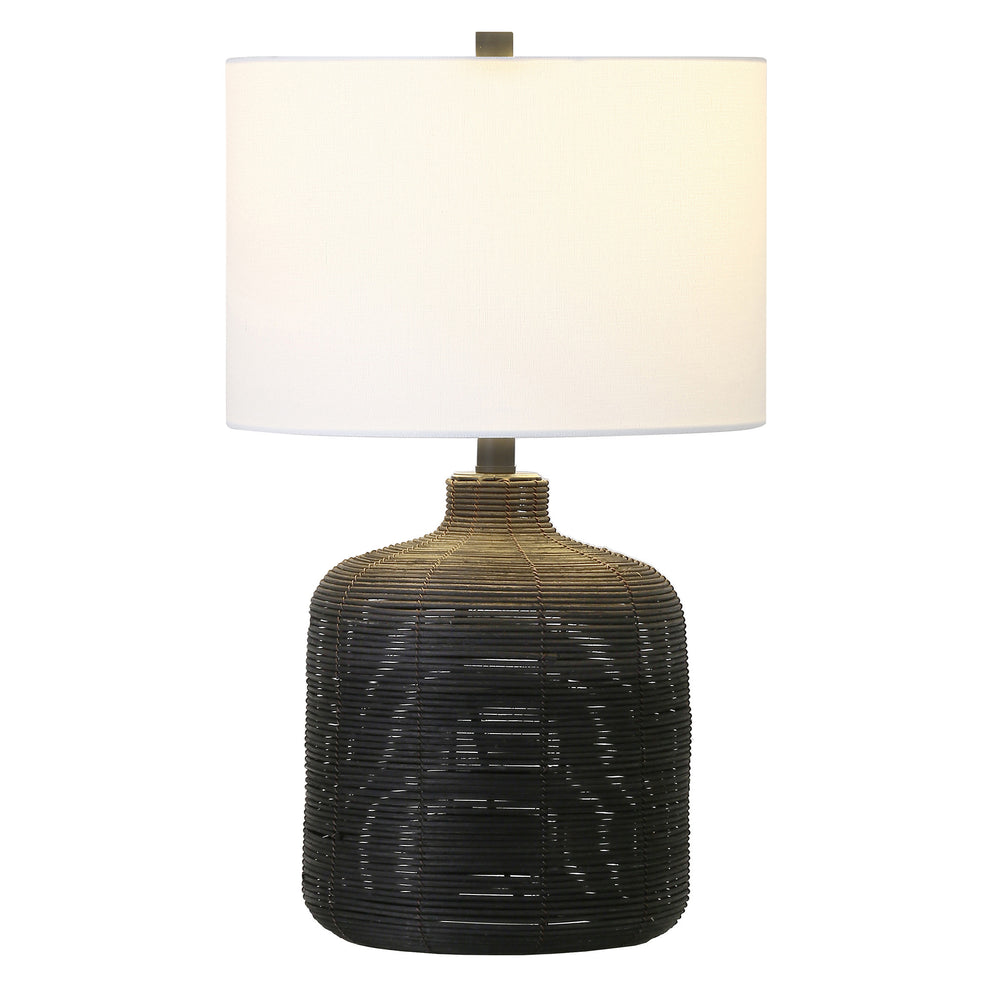 Black Rattan Table Lamp With White Drum Shade By Homeroots | Table Lamps | Modishstore - 7