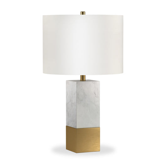 Gold and White Marble Table Lamp With White Drum Shade By Homeroots | Table Lamps | Modishstore - 1