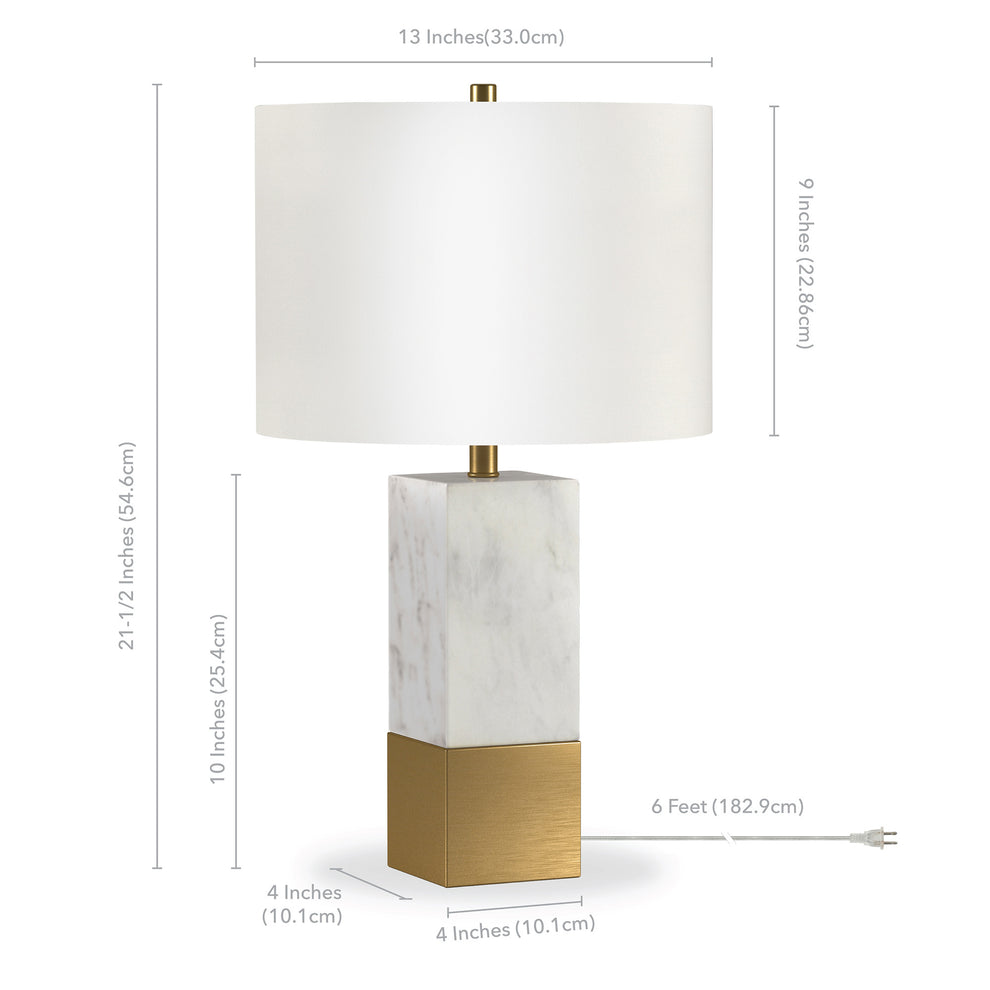 Gold and White Marble Table Lamp With White Drum Shade By Homeroots | Table Lamps | Modishstore - 4