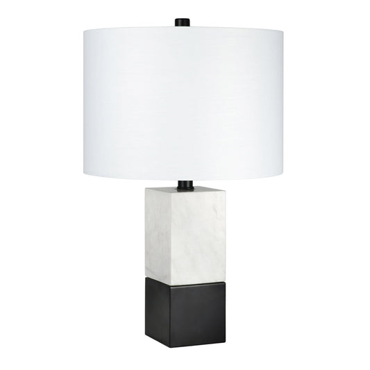 Black and White Marble Table Lamp With White Drum Shade By Homeroots | Table Lamps | Modishstore - 1