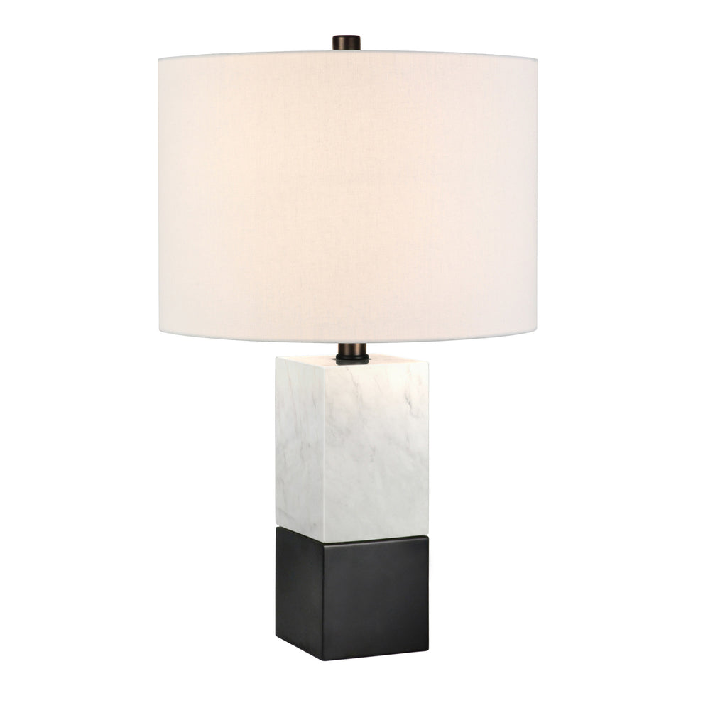 Black and White Marble Table Lamp With White Drum Shade By Homeroots | Table Lamps | Modishstore - 7