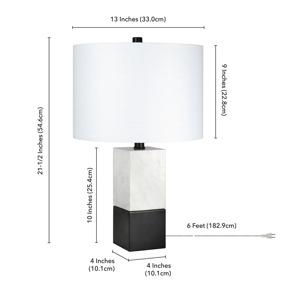Black and White Marble Table Lamp With White Drum Shade By Homeroots | Table Lamps | Modishstore - 5