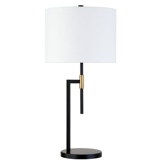Black and Gold Metal Table Lamp With White Drum Shade By Homeroots | Table Lamps | Modishstore - 1