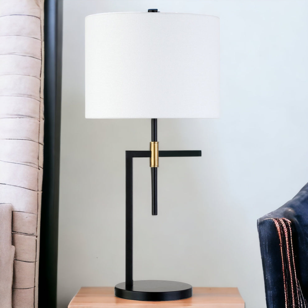 Black and Gold Metal Table Lamp With White Drum Shade By Homeroots | Table Lamps | Modishstore - 2