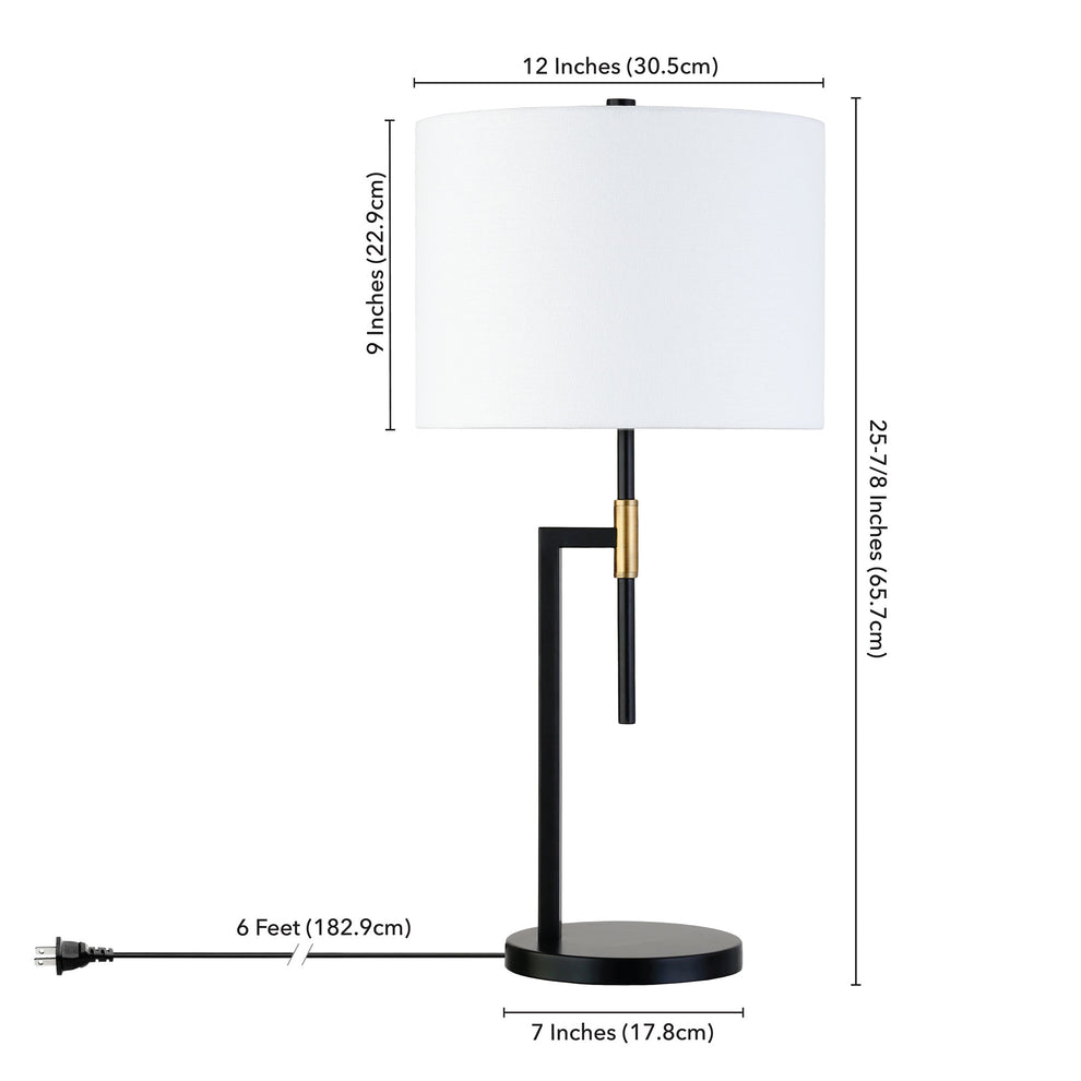 Black and Gold Metal Table Lamp With White Drum Shade By Homeroots | Table Lamps | Modishstore - 6