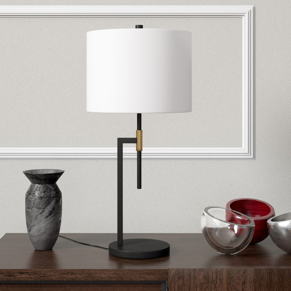 Black and Gold Metal Table Lamp With White Drum Shade By Homeroots | Table Lamps | Modishstore - 4