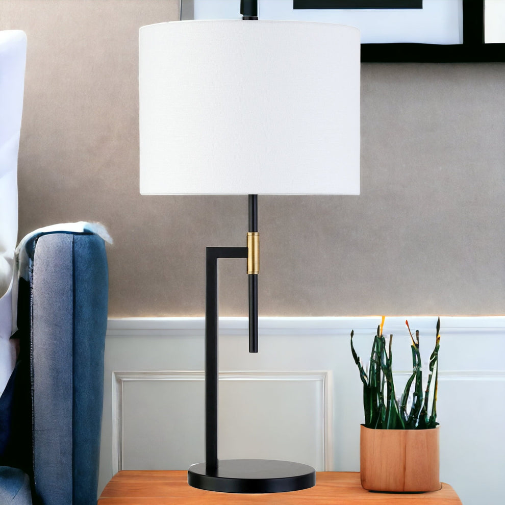 Black and Gold Metal Table Lamp With White Drum Shade By Homeroots | Table Lamps | Modishstore - 3
