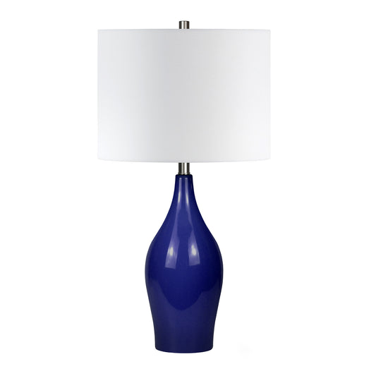 Navy Blue Porcelain Table Lamp With White Drum Shade By Homeroots | Table Lamps | Modishstore - 1