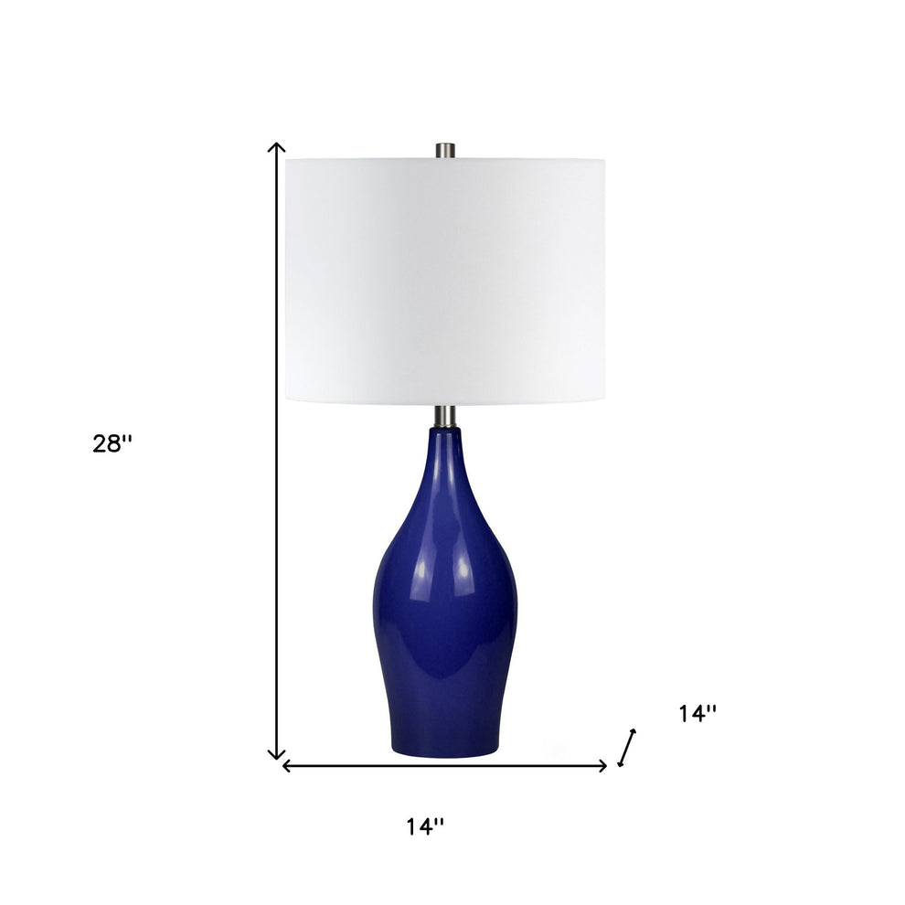 Navy Blue Porcelain Table Lamp With White Drum Shade By Homeroots | Table Lamps | Modishstore - 4
