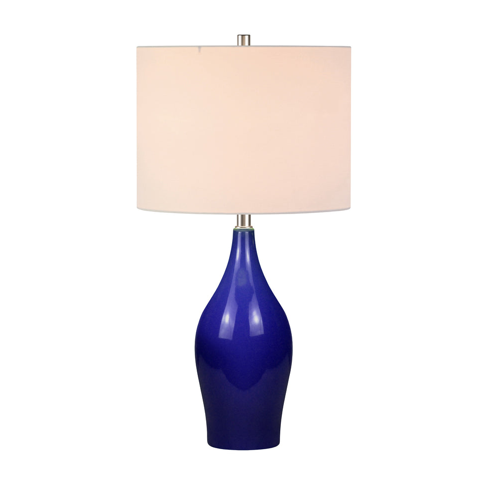 Navy Blue Porcelain Table Lamp With White Drum Shade By Homeroots | Table Lamps | Modishstore - 7