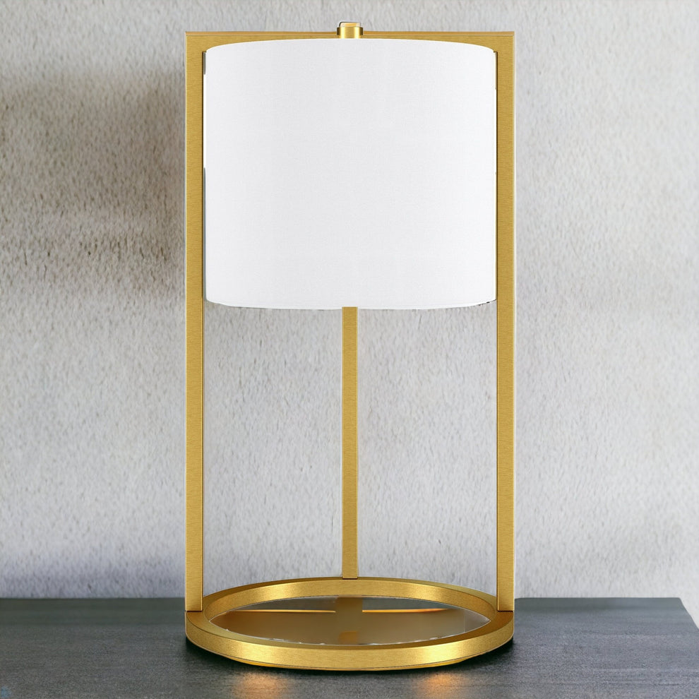 Brass Metal Table Lamp With White Drum Shade By Homeroots | Table Lamps | Modishstore - 3