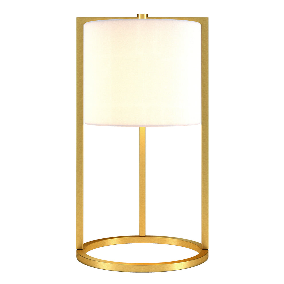 Brass Metal Table Lamp With White Drum Shade By Homeroots | Table Lamps | Modishstore - 2