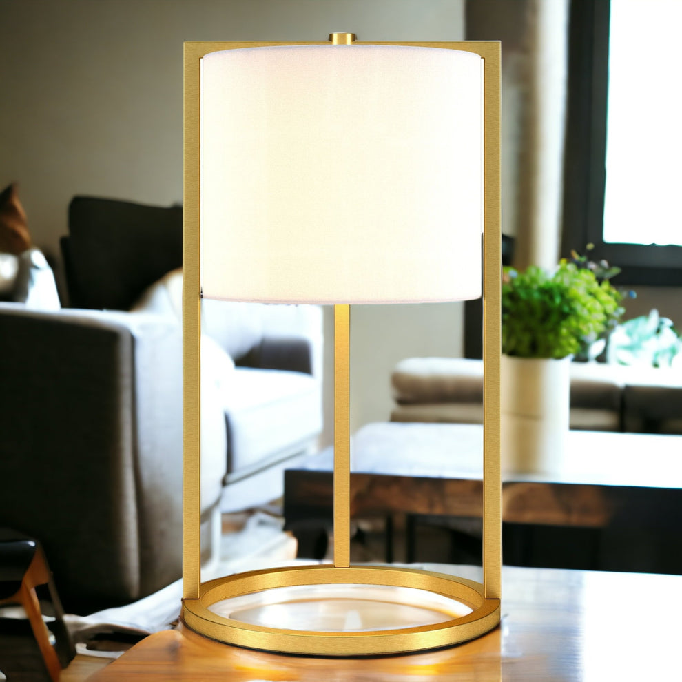 Brass Metal Table Lamp With White Drum Shade By Homeroots | Table Lamps | Modishstore - 4