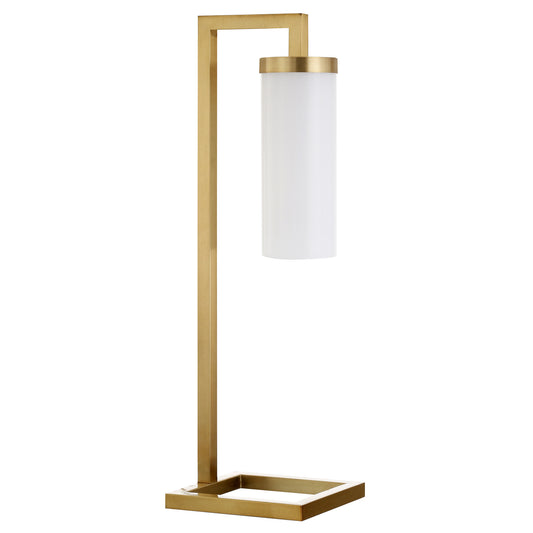 Brass Metal Arched Table Lamp With White Cylinder Shade By Homeroots | Table Lamps | Modishstore - 1