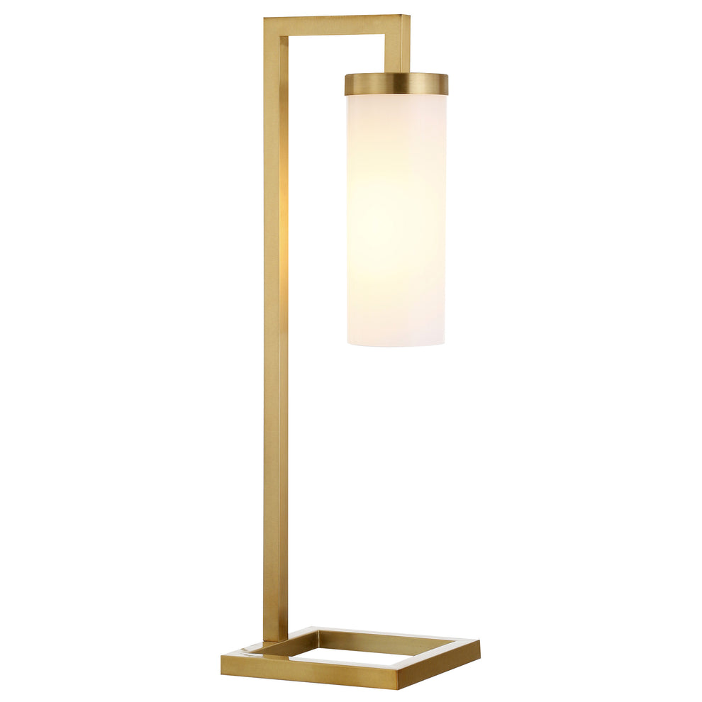Brass Metal Arched Table Lamp With White Cylinder Shade By Homeroots | Table Lamps | Modishstore - 6
