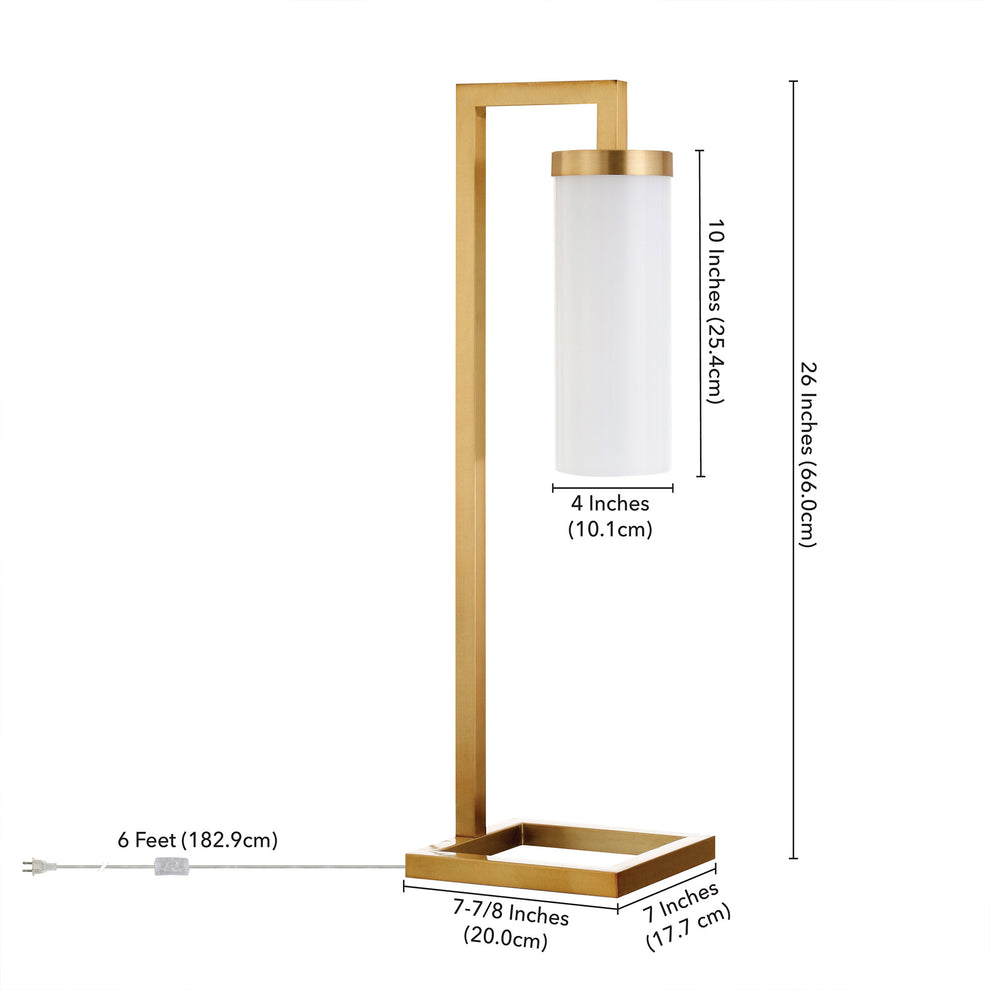 Brass Metal Arched Table Lamp With White Cylinder Shade By Homeroots | Table Lamps | Modishstore - 8