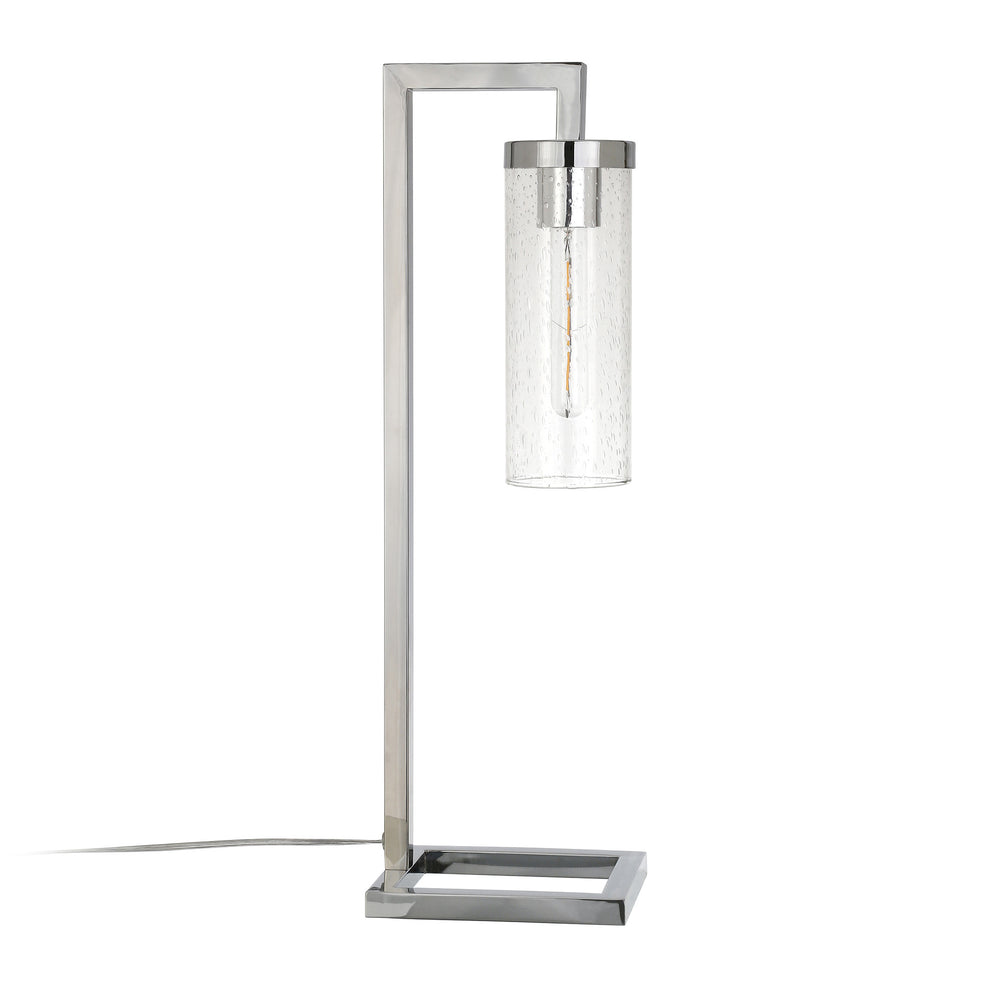 Nickel Metal Arched Table Lamp With Clear Seeded Cylinder Shade By Homeroots | Table Lamps | Modishstore - 6