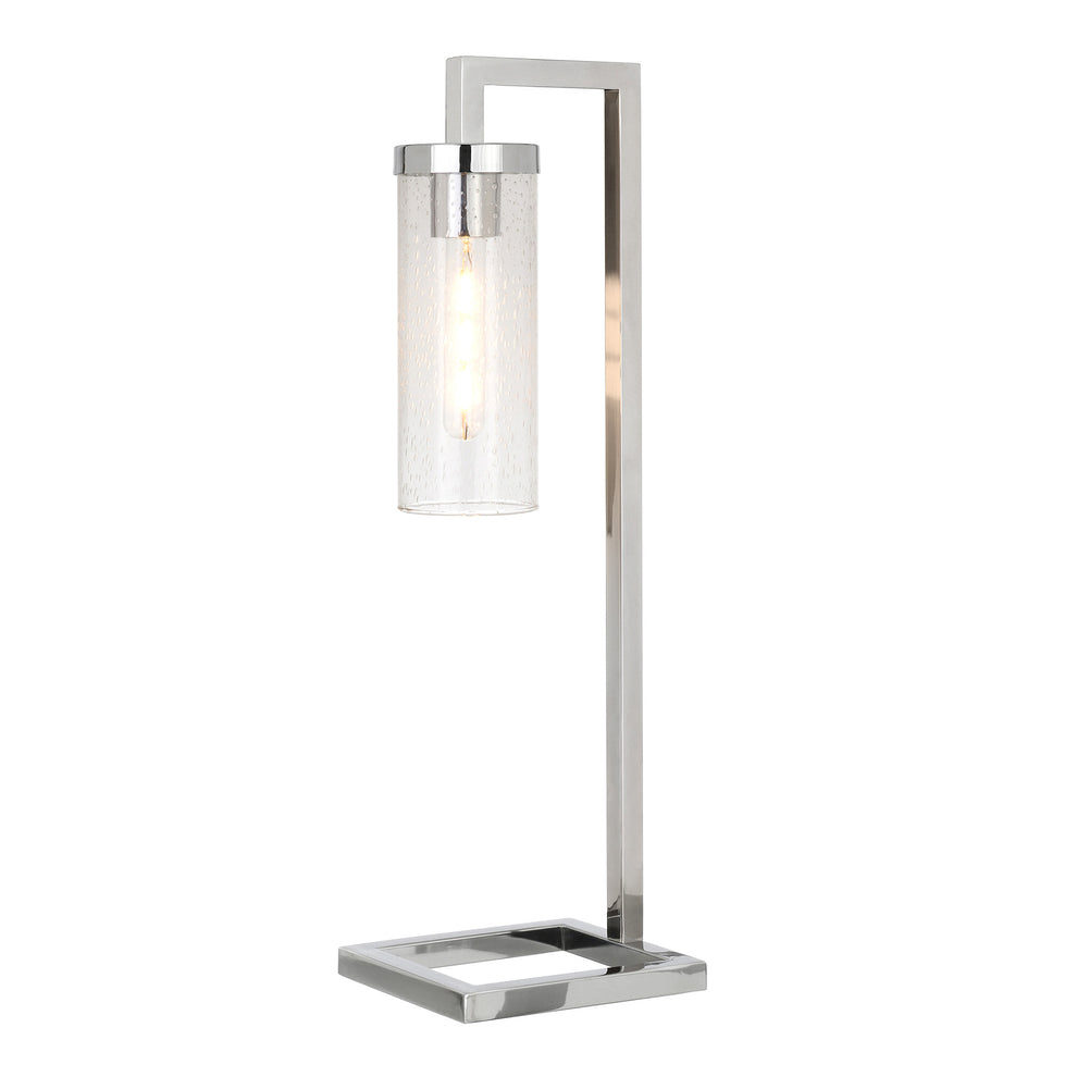 Nickel Metal Arched Table Lamp With Clear Seeded Cylinder Shade By Homeroots | Table Lamps | Modishstore - 2