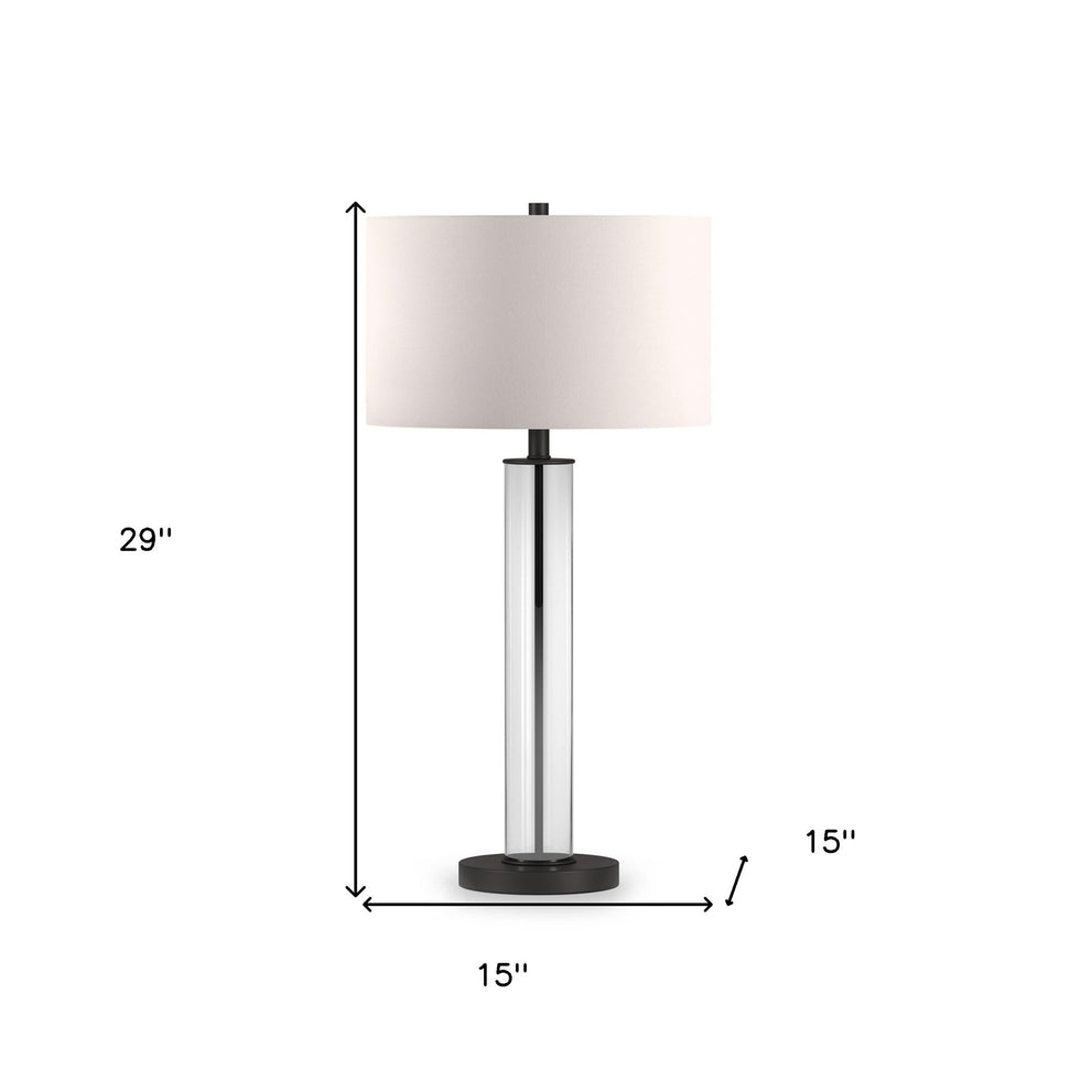 Black Glass Table Lamp With White Drum Shade By Homeroots | Table Lamps | Modishstore - 5
