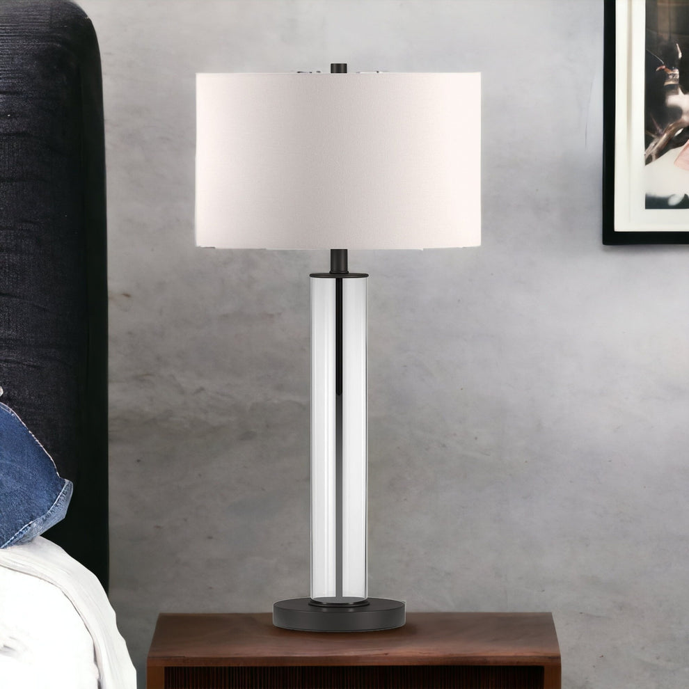Black Glass Table Lamp With White Drum Shade By Homeroots | Table Lamps | Modishstore - 2