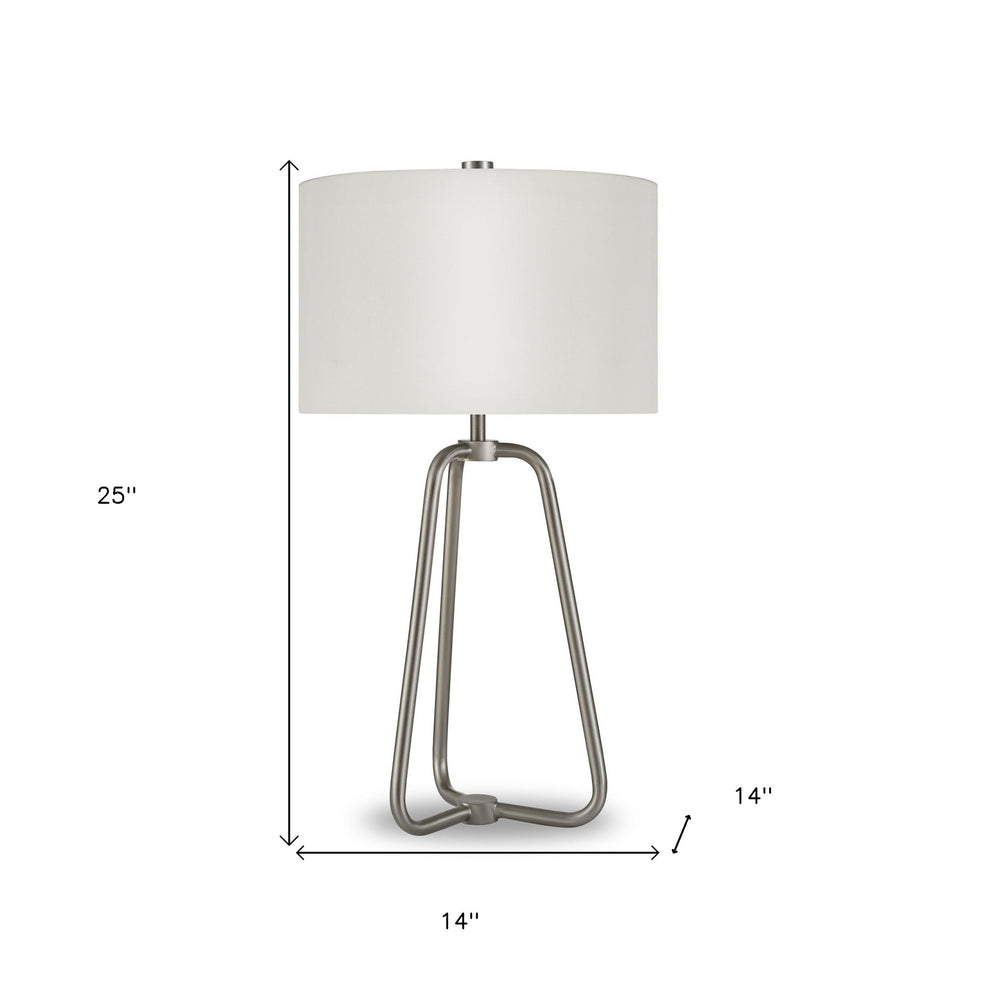 Nickel Metal Table Lamp With White Drum Shade By Homeroots | Table Lamps | Modishstore - 5