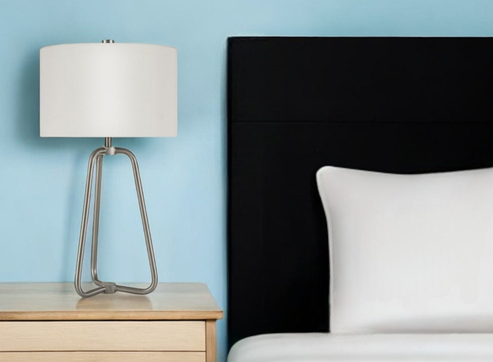 Nickel Metal Table Lamp With White Drum Shade By Homeroots | Table Lamps | Modishstore - 6