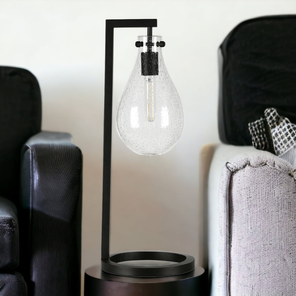 Black Metal Desk Table Lamp With Clear Seeded Novelty Shade By Homeroots | Table Lamps | Modishstore - 5