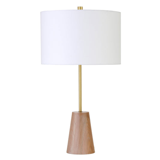 Gold and Brown Metal Table Lamp With White Drum Shade By Homeroots | Table Lamps | Modishstore - 1