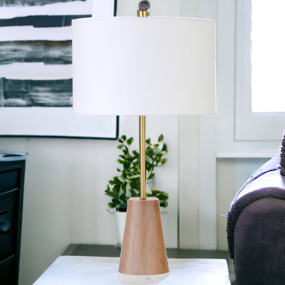 Gold and Brown Metal Table Lamp With White Drum Shade By Homeroots | Table Lamps | Modishstore - 5