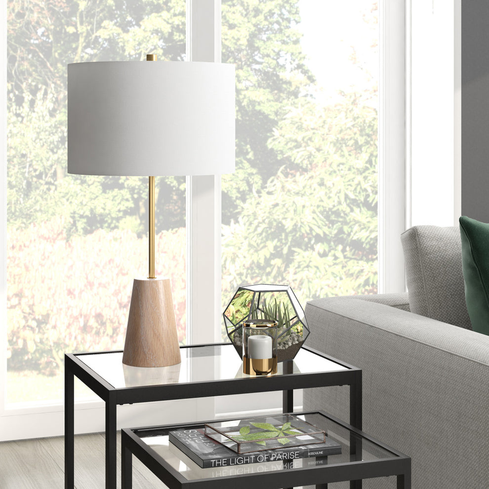 Gold and Brown Metal Table Lamp With White Drum Shade By Homeroots | Table Lamps | Modishstore - 7