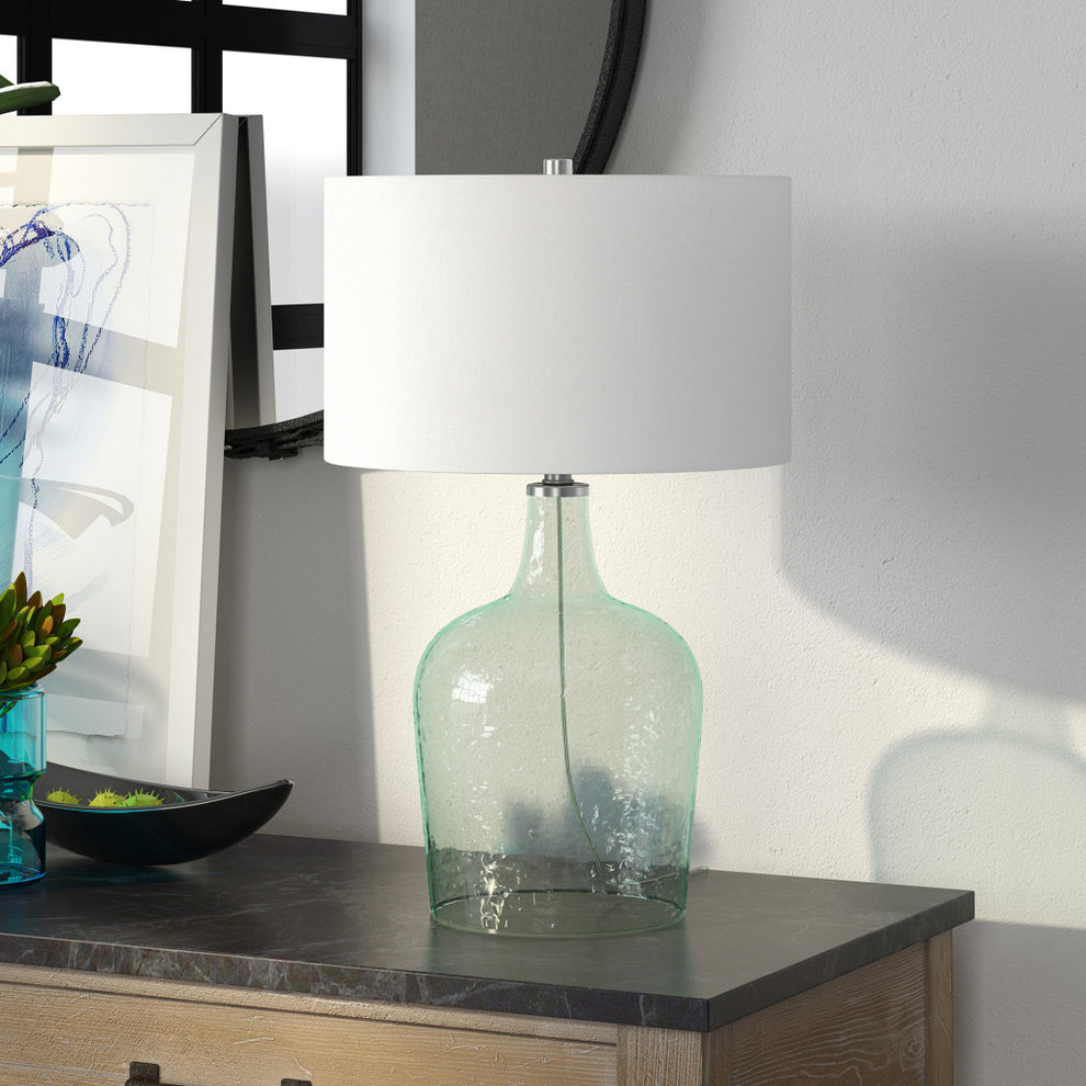 Blue Glass Gourd Table Lamp Coastal With White Drum Shade By Homeroots | Table Lamps | Modishstore - 6