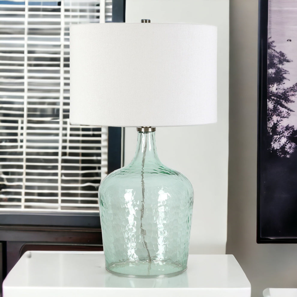 Blue Glass Gourd Table Lamp Coastal With White Drum Shade By Homeroots | Table Lamps | Modishstore - 3