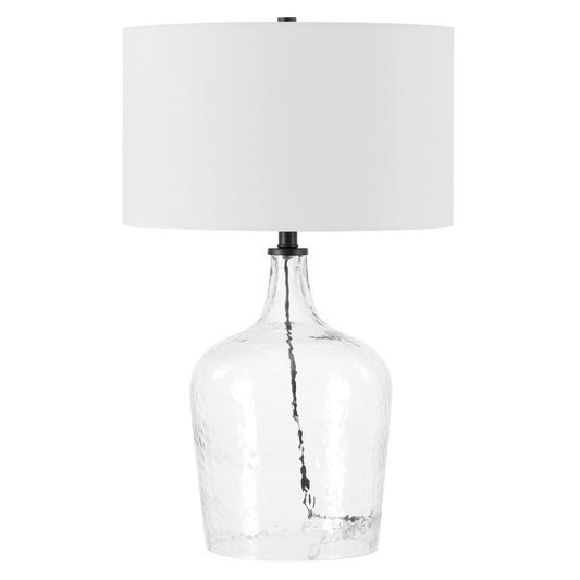 Clear Glass Table Lamp With White Drum Shade By Homeroots | Table Lamps | Modishstore - 1