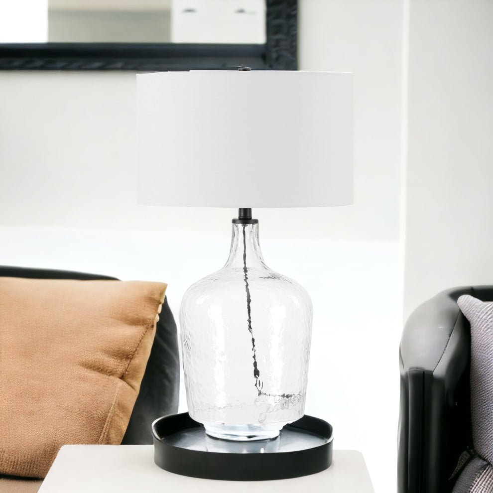 Clear Glass Table Lamp With White Drum Shade By Homeroots | Table Lamps | Modishstore - 2