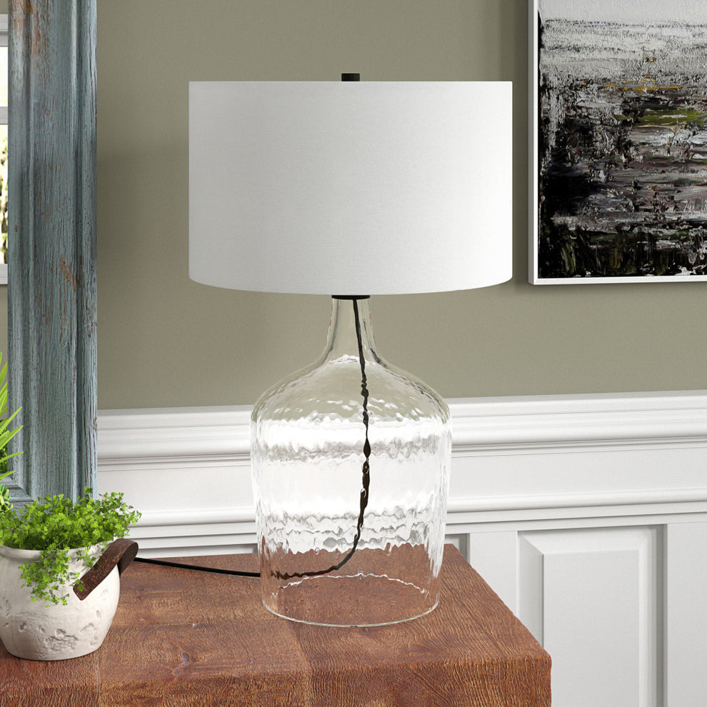 Clear Glass Table Lamp With White Drum Shade By Homeroots | Table Lamps | Modishstore - 4