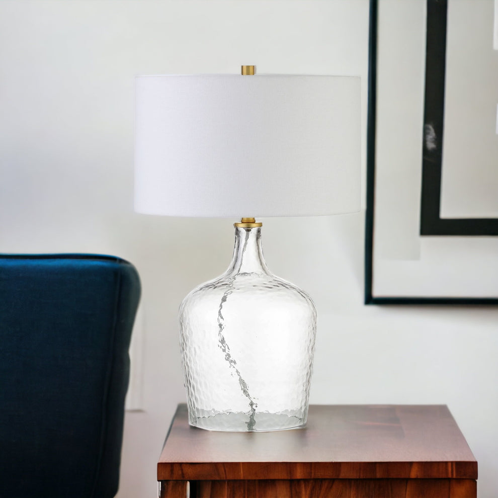 Clear Glass Gourd Table Lamp With White Drum Shade By Homeroots | Table Lamps | Modishstore - 2