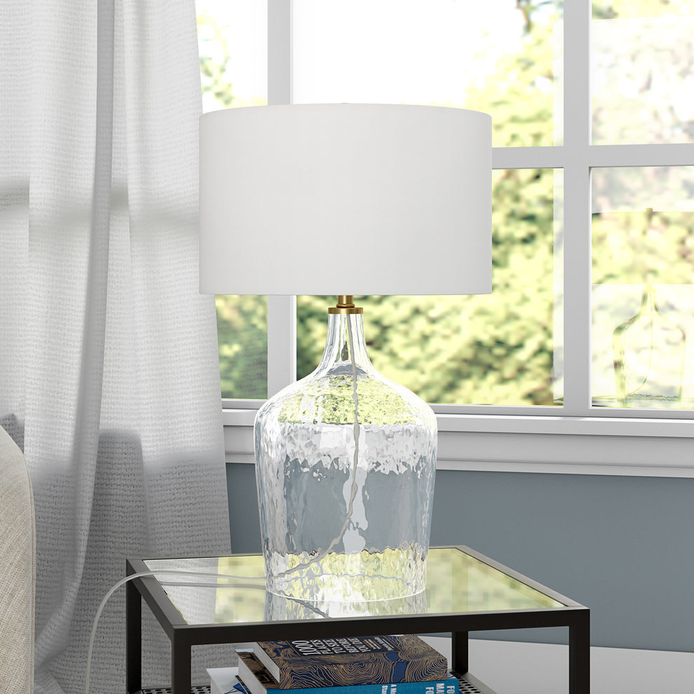 Clear Glass Gourd Table Lamp With White Drum Shade By Homeroots | Table Lamps | Modishstore - 4