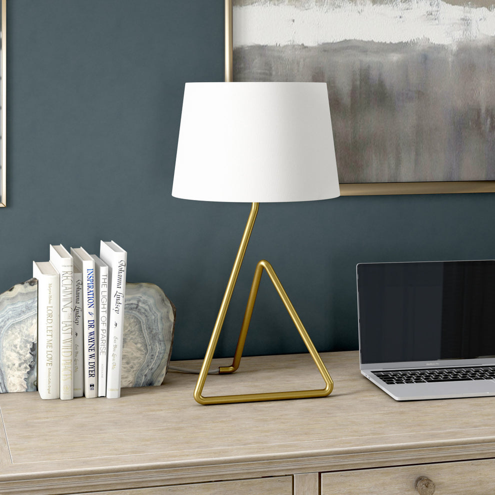 Brass Metal Table Lamp With White Bell Shade By Homeroots | Table Lamps | Modishstore - 4