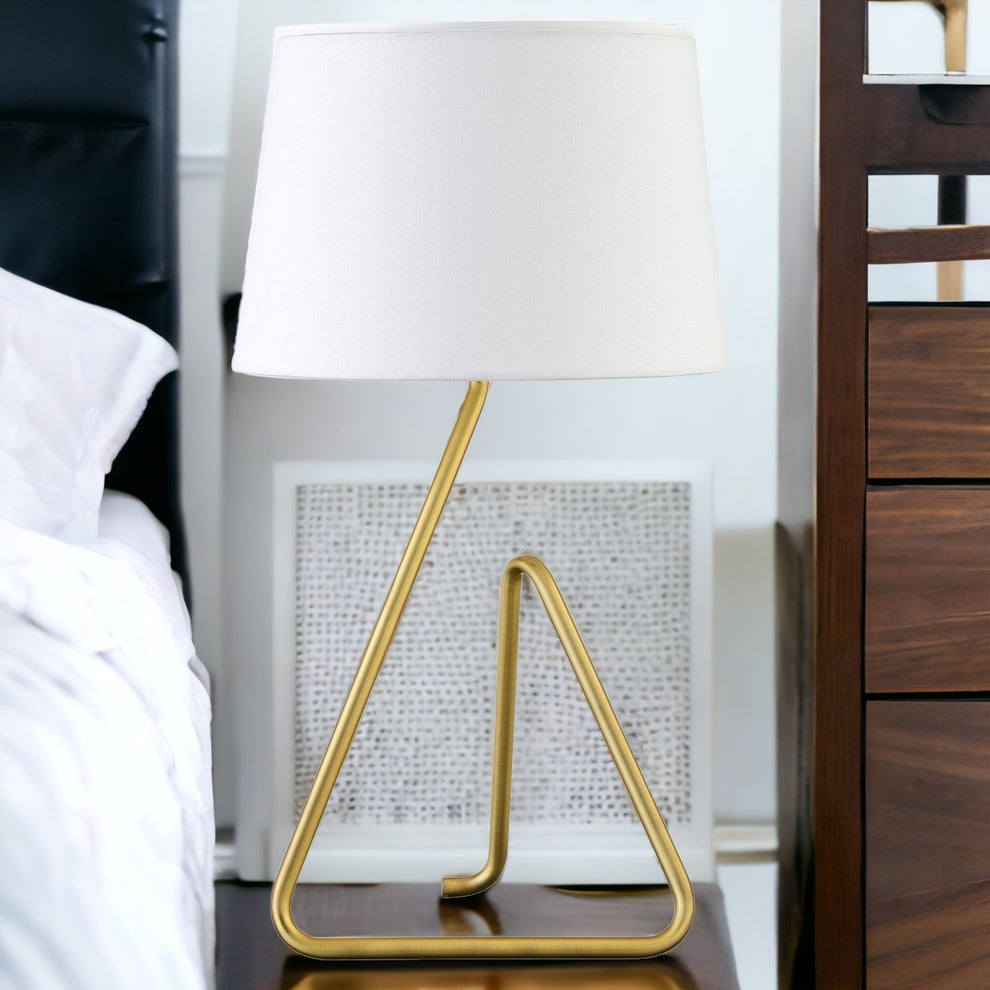 Brass Metal Table Lamp With White Bell Shade By Homeroots | Table Lamps | Modishstore - 2