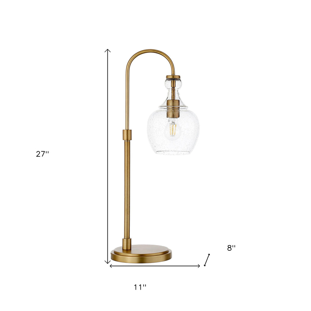 Brass Metal Arched Table Lamp With Clear Seeded Glass Dome Shade By Homeroots | Table Lamps | Modishstore - 4